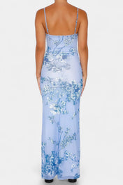 Iris Λουλουδάτο Δαντελένιο Φόρεμα σε Μπλε Χρώμα