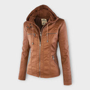 Μοντέρνο Δερμάτινο Μπουφάν με Κουκούλα και Διαχρονική Γραμμή