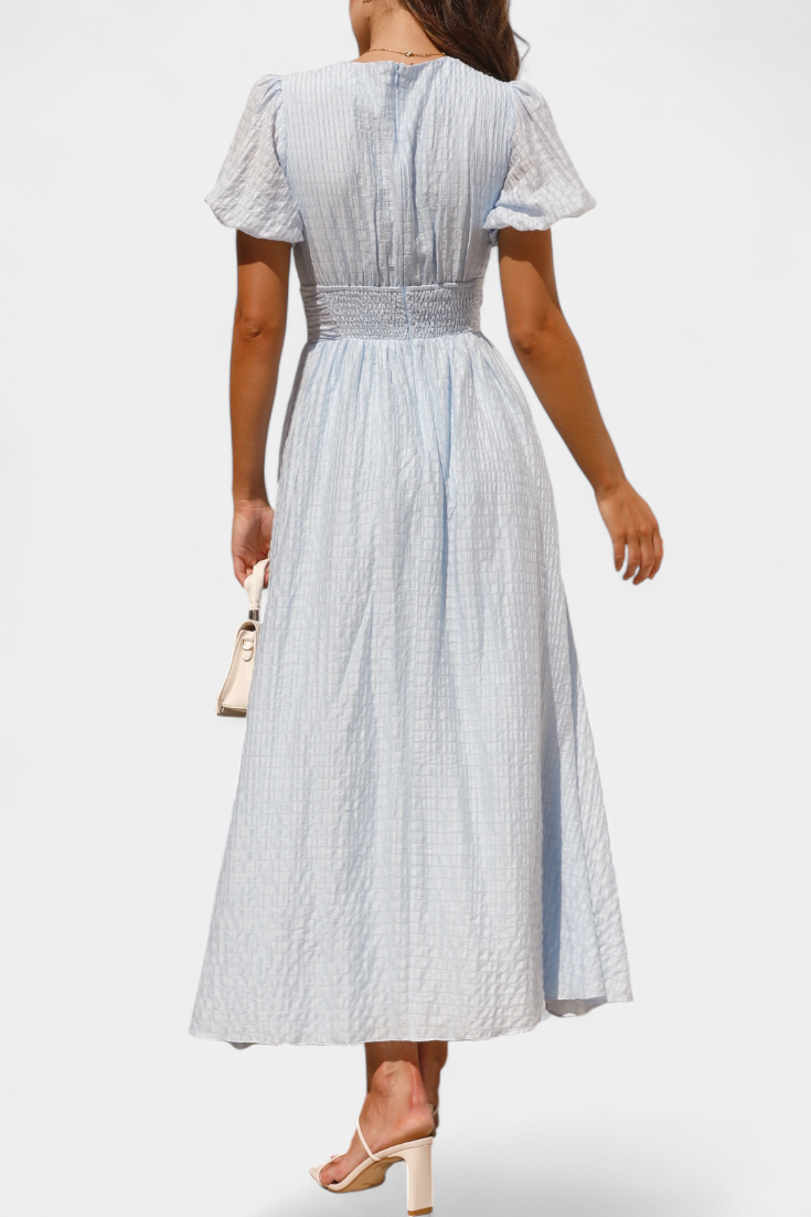 Mélia Φόρεμα Maxi με Λαιμόκοψη V και Φουσκωτά Μανίκια