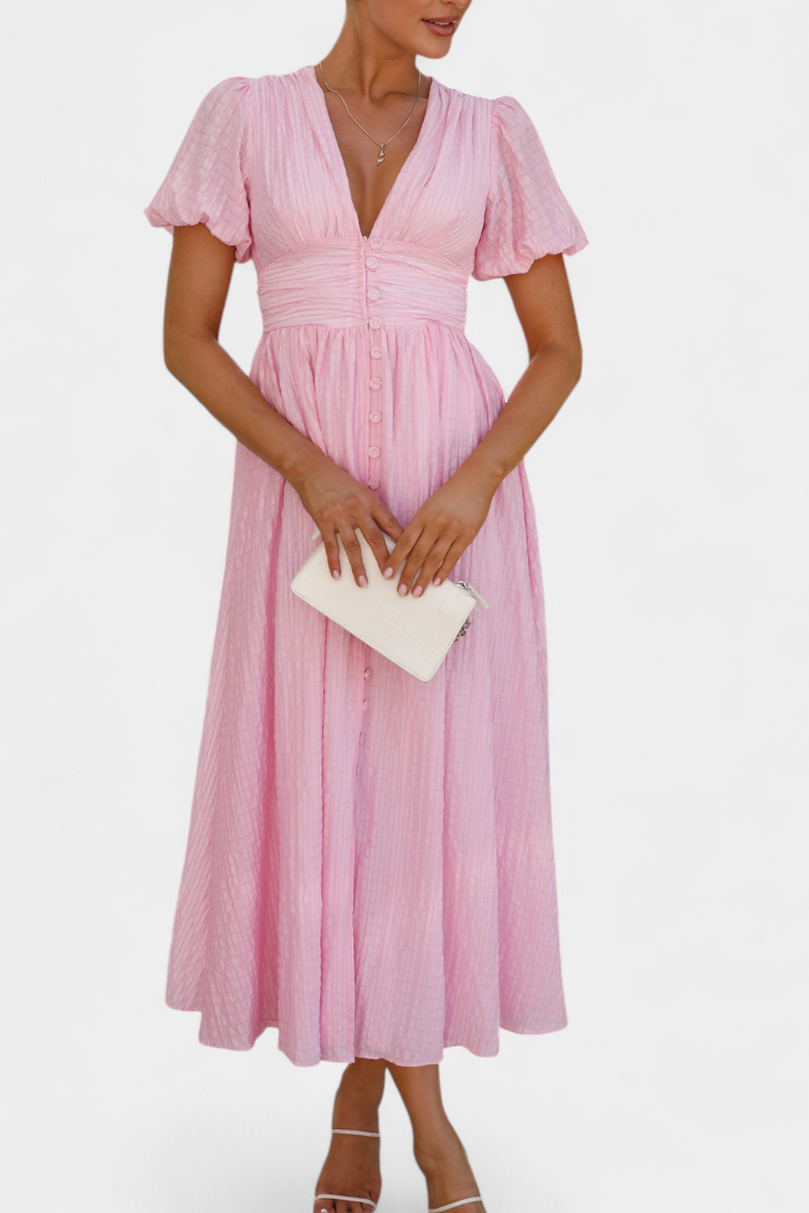 Mélia Φόρεμα Maxi με Λαιμόκοψη V και Φουσκωτά Μανίκια