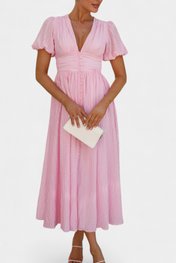 Mélia Φόρεμα Maxi με Λαιμόκοψη V και Φουσκωτά Μανίκια