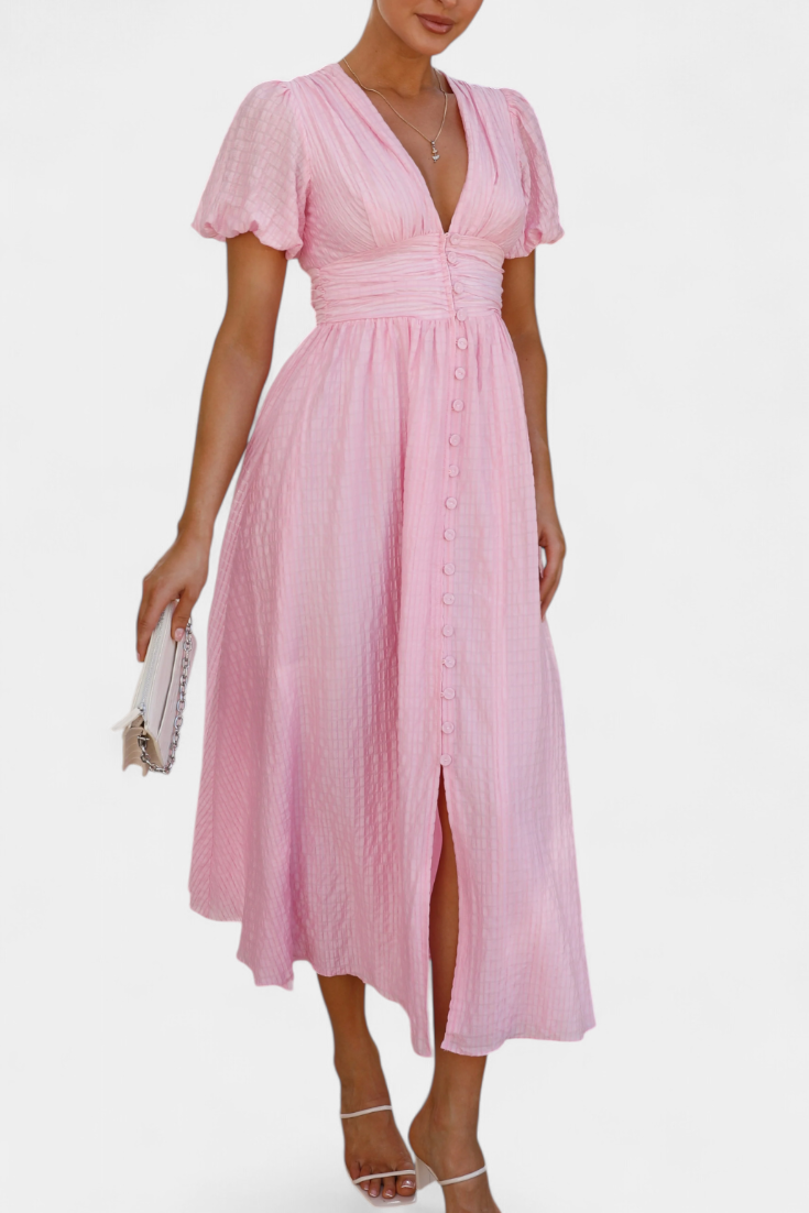 Mélia Φόρεμα Maxi με Λαιμόκοψη V και Φουσκωτά Μανίκια