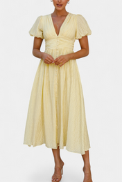 Mélia Φόρεμα Maxi με Λαιμόκοψη V και Φουσκωτά Μανίκια