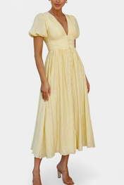 Mélia Φόρεμα Maxi με Λαιμόκοψη V και Φουσκωτά Μανίκια