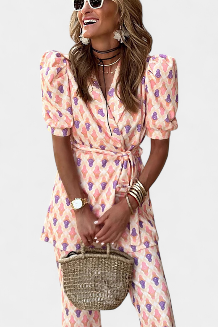 Araceli Σετ με Στάμπα, Μπλέιζερ και Καμπάνα Παντελόνι