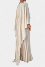 Jane Μάξι Φόρεμα με Ψηλό Λαιμό, Πιέτες και Μανίκια με Βολάν