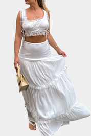 Ilys Ρομαντικό Σετ με Τοπ από Δαντέλα και Μακριά Ογκώδη Φούστα