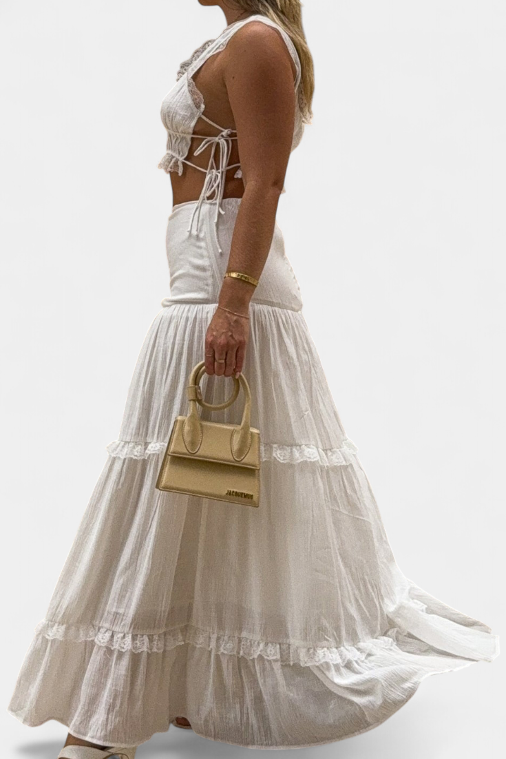 Ilys Ρομαντικό Σετ με Τοπ από Δαντέλα και Μακριά Ογκώδη Φούστα