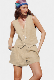 ennifer Σετ με Γιλέκο και Σορτς από Λινό Βαμβάκι
