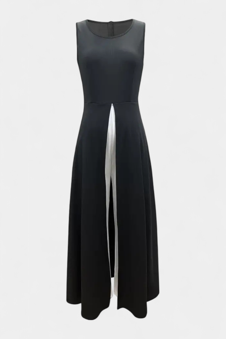 Alicia Κομψό Δίχρωμο Αμάνικο Σετ με Φαρδύ Παντελόνι