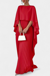 Jane Μάξι Φόρεμα με Ψηλό Λαιμό, Πιέτες και Μανίκια με Βολάν