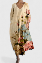 Anne Μακρύ Πολύχρωμο Φόρεμα με V Ντεκολτέ