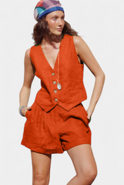 ennifer Σετ με Γιλέκο και Σορτς από Λινό Βαμβάκι