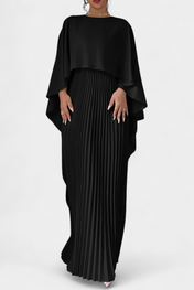 Jane Μάξι Φόρεμα με Ψηλό Λαιμό, Πιέτες και Μανίκια με Βολάν