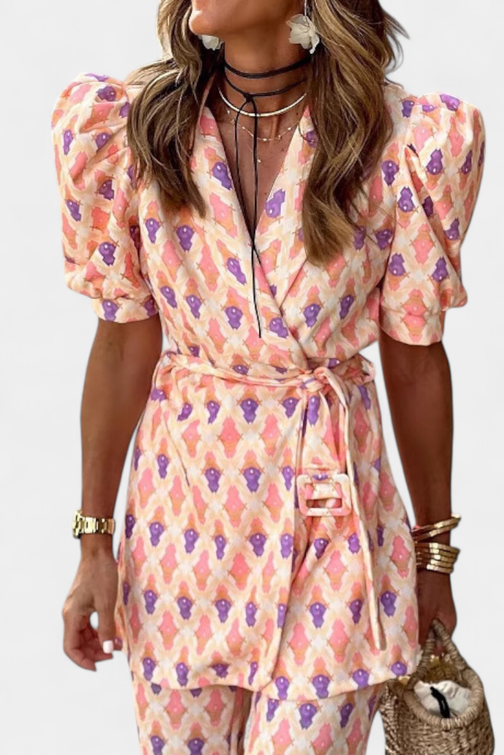 Araceli Σετ με Στάμπα, Μπλέιζερ και Καμπάνα Παντελόνι