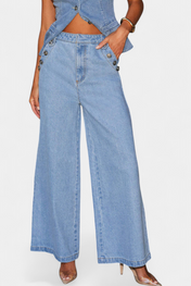 Ludovica Τζιν Σετ με Εφαρμοστό Γιλέκο και Παντελόνι με Φαρδύ Μπατζάκι