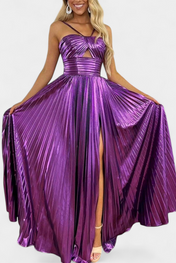 Αικατερίνη Μεταλλικό Φόρεμα Maxi με Χιαστί Λαιμόκοψη και Σκίσιμο