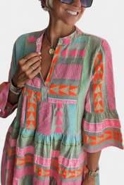 Gina Boho Κεντητό Φόρεμα με V Ντεκολτέ