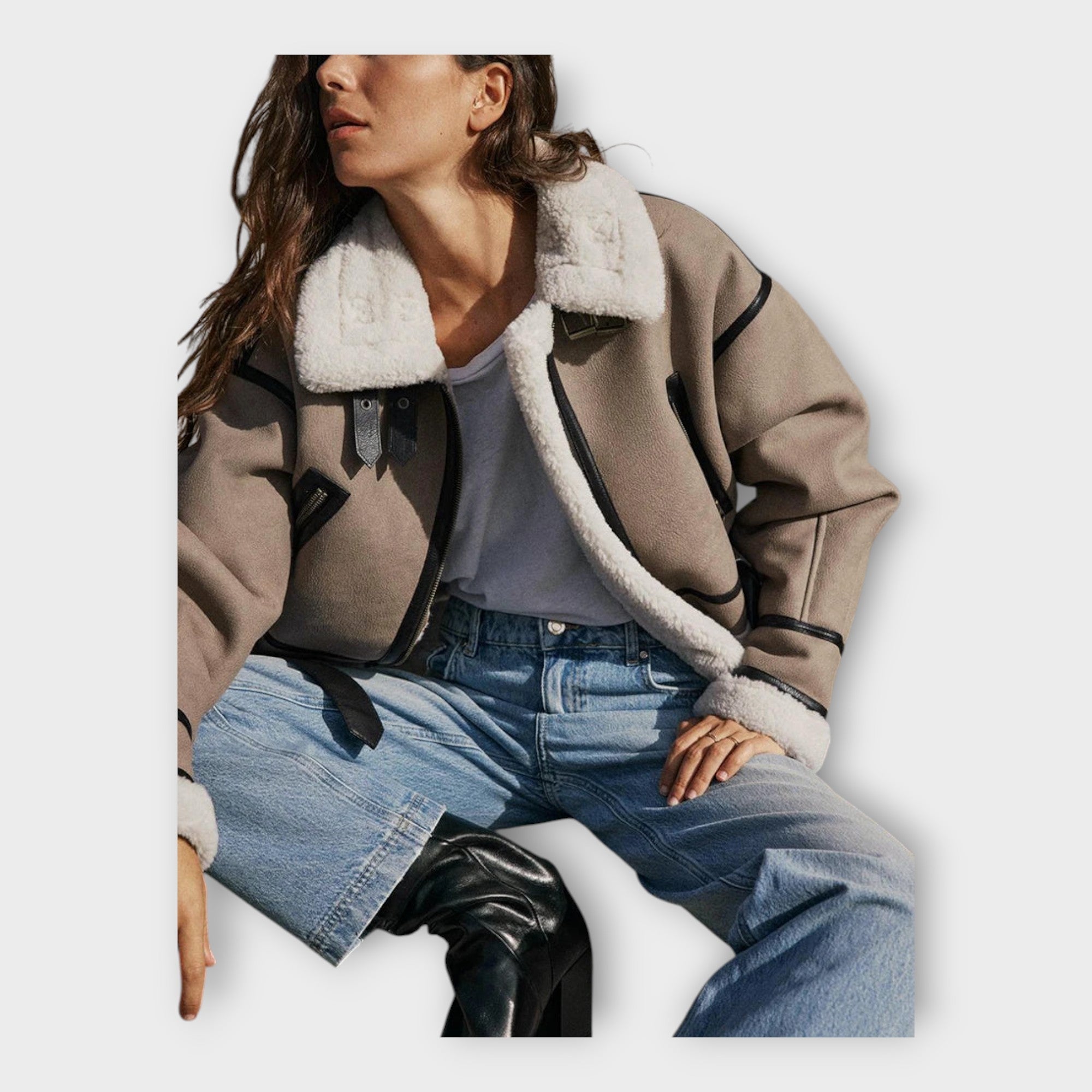 Δερμάτινο Μπουφάν με Επένδυση και Ζώνη