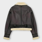 Δερμάτινο Κοντό Μπουφάν με Γούνα και Ζώνη
