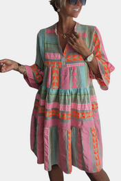 Gina Boho Κεντητό Φόρεμα με V Ντεκολτέ