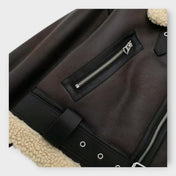 Δερμάτινο Κοντό Μπουφάν με Γούνα και Ζώνη