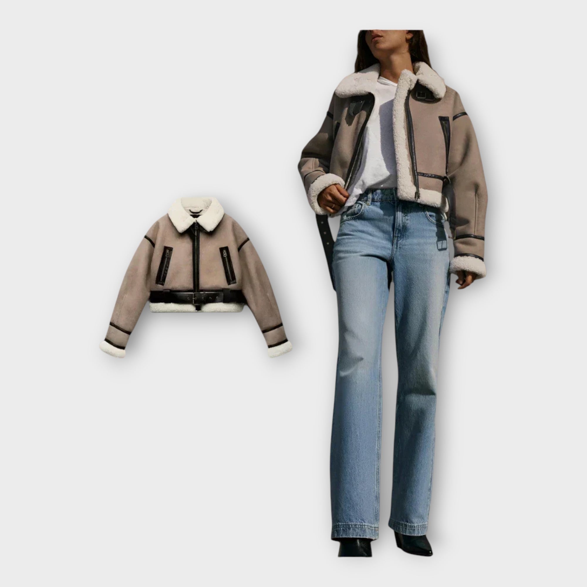 Δερμάτινο Μπουφάν με Επένδυση και Ζώνη