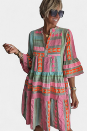 Gina Boho Κεντητό Φόρεμα με V Ντεκολτέ