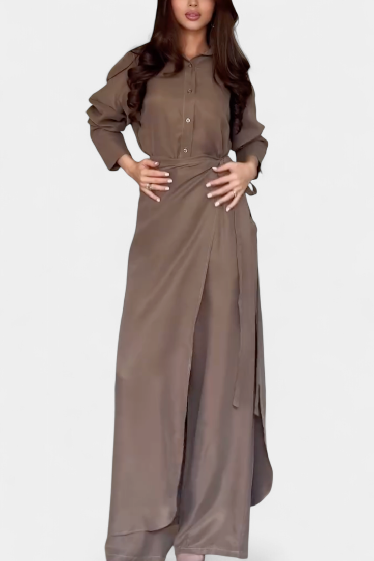 Marisol Καθημερινό Σετ με Φαρδύ Πουκάμισο και Παντελόνι-Φούστα