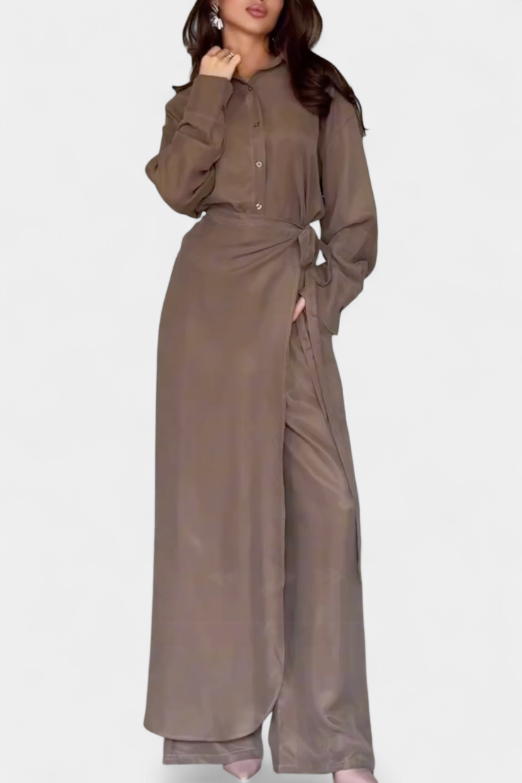 Marisol Καθημερινό Σετ με Φαρδύ Πουκάμισο και Παντελόνι-Φούστα