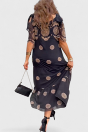 Cathy Κομψό Καλοκαιρινό Φόρεμα από Δίχτυ με Ανοίγματα και Ρευστή Γραμμή