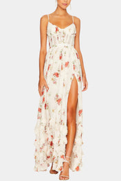 Luna Μάξι Κορσέ Φόρεμα με Λουλουδάτο Σχέδιο