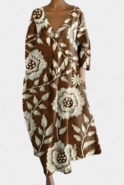 Anne Μακρύ Πολύχρωμο Φόρεμα με V Ντεκολτέ