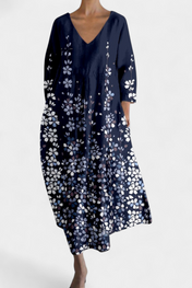 Anne Μακρύ Πολύχρωμο Φόρεμα με V Ντεκολτέ