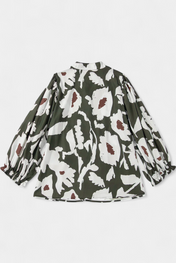 Filomena Μπλούζα με Μισό Κουμπιά, Φουσκωτά Μανίκια και Αφηρημένο Φλοράλ Σχέδιο