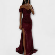 Καλοκαιρινό Βραδινό Φόρεμα — Στράπλες Μάξι με Glitter και Σκίσιμο για Γάμους & Πάρτι