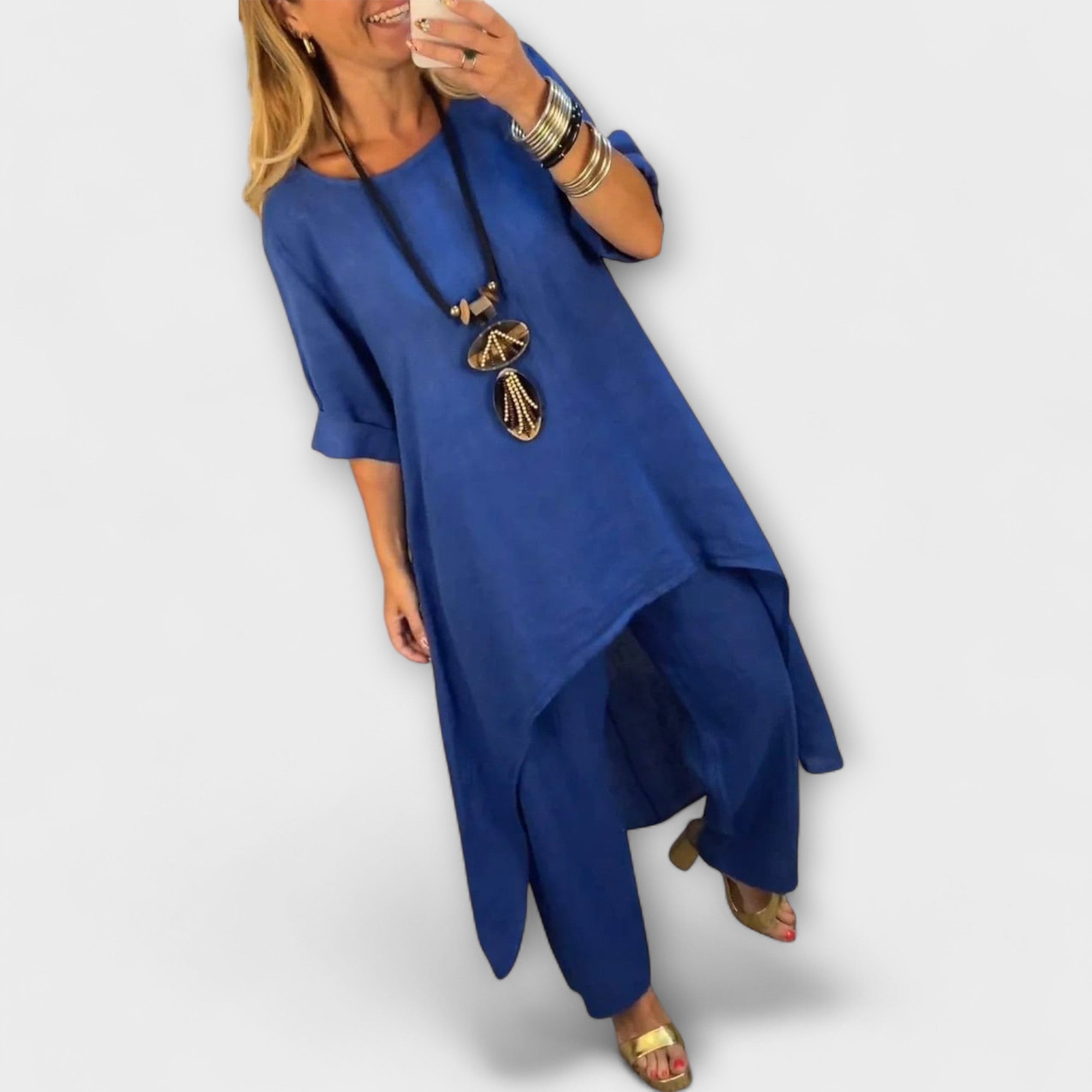 Tabea - Λινό φόρεμα με στρογγυλή λαιμόκοψη