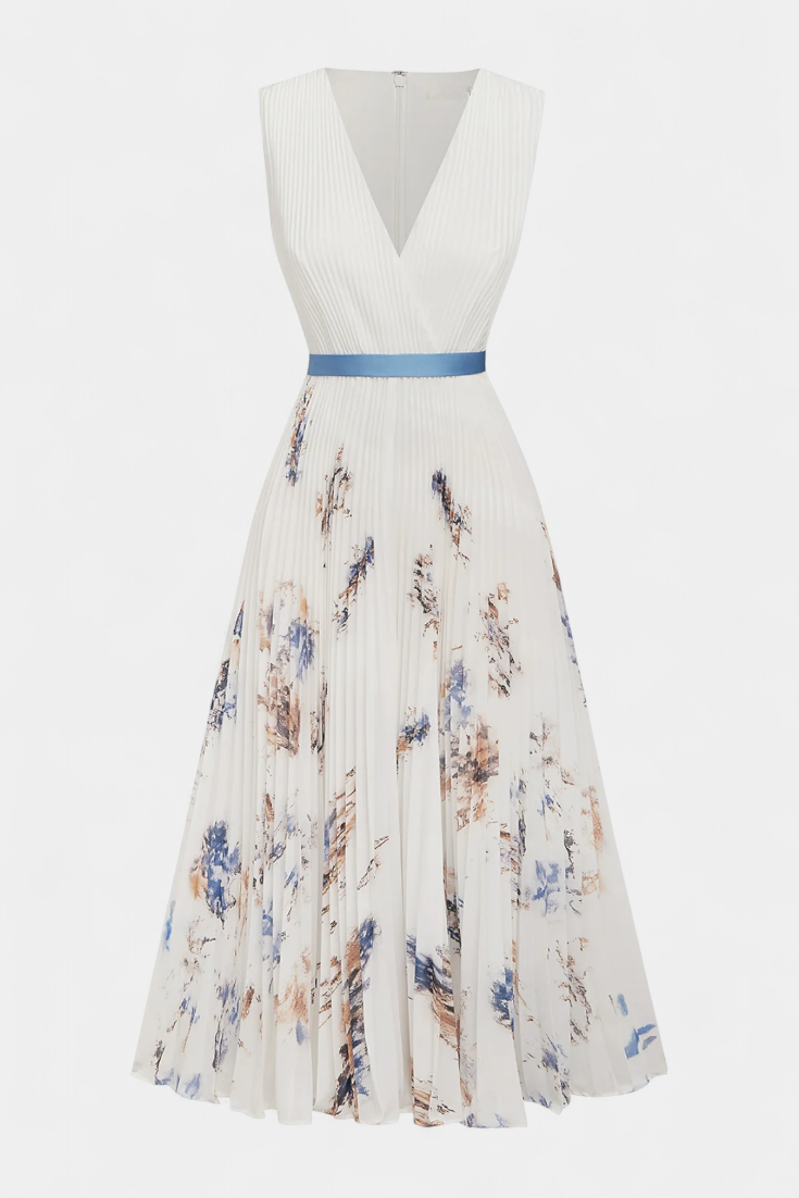 Elise Μίντι Αμάνικο Πλισέ Φόρεμα με Floral Print