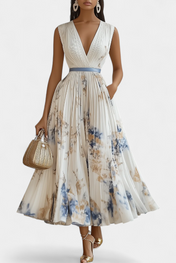 Elise Μίντι Αμάνικο Πλισέ Φόρεμα με Floral Print