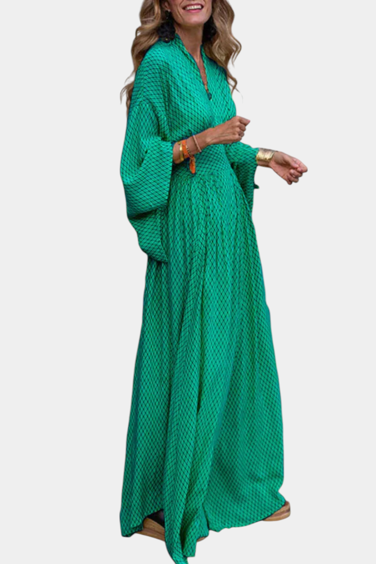 Anelia - Μάξι Γεωμετρικό Φόρεμα με Ντεκολτέ V