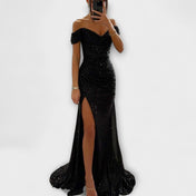 Καλοκαιρινό Βραδινό Φόρεμα — Στράπλες Μάξι με Glitter και Σκίσιμο για Γάμους & Πάρτι