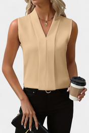 Nele Αμάνικη Μπλούζα με Λαιμόκοψη σε V και Αέρινη Γραμμή