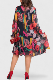 Annegret Φόρεμα Floral Midi με Μακριά Μανίκια και Ρευστή Γραμμή