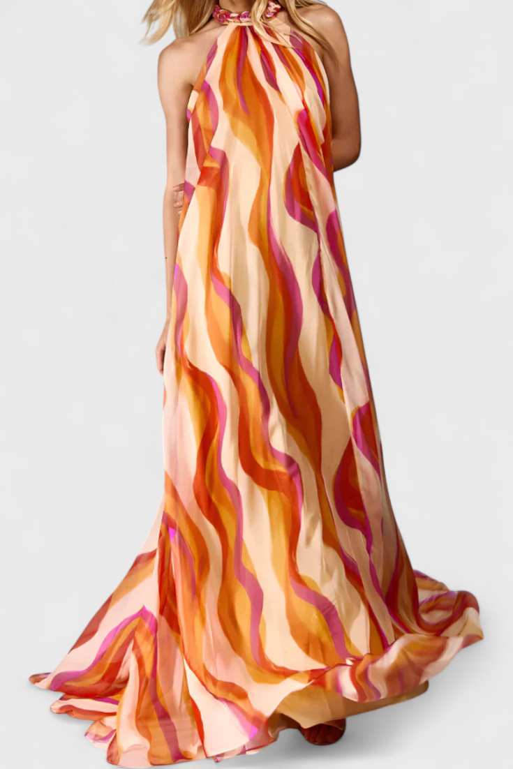 Remi Φόρεμα Maxi Halter με Κυματιστό Μοτίβο και Κομψή Πλέξη