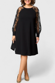 Bellezza Δαντελένιο Φόρεμα με Μακριά Μανίκια και Στρογγυλή Λαιμόκοψη