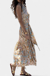 Teófila Μακρύ Μεταξωτό Φόρεμα με Στάμπα Θησαυρούς του Ωκεανού