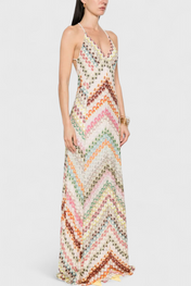 Agustina Μακρύ δαντελένιο φόρεμα με ντεκολτέ σε V και ζιγκ-ζαγκ μοτίβο