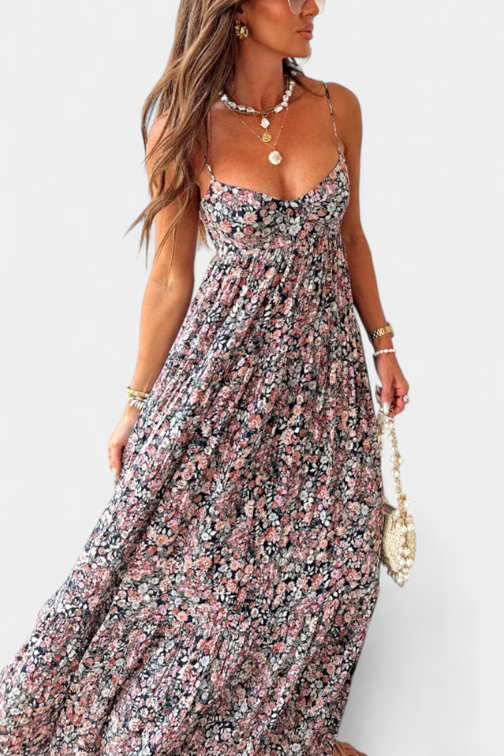 Reyna Φόρεμα Floral Maxi με Ανοιχτή Πλάτη