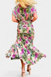 Alondra Μακρύ Φόρεμα με Φλοράλ Φανταχτερό Σχέδιο και Ντεκολτέ