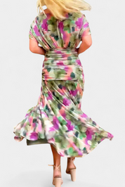 Alondra Μακρύ Φόρεμα με Φλοράλ Φανταχτερό Σχέδιο και Ντεκολτέ